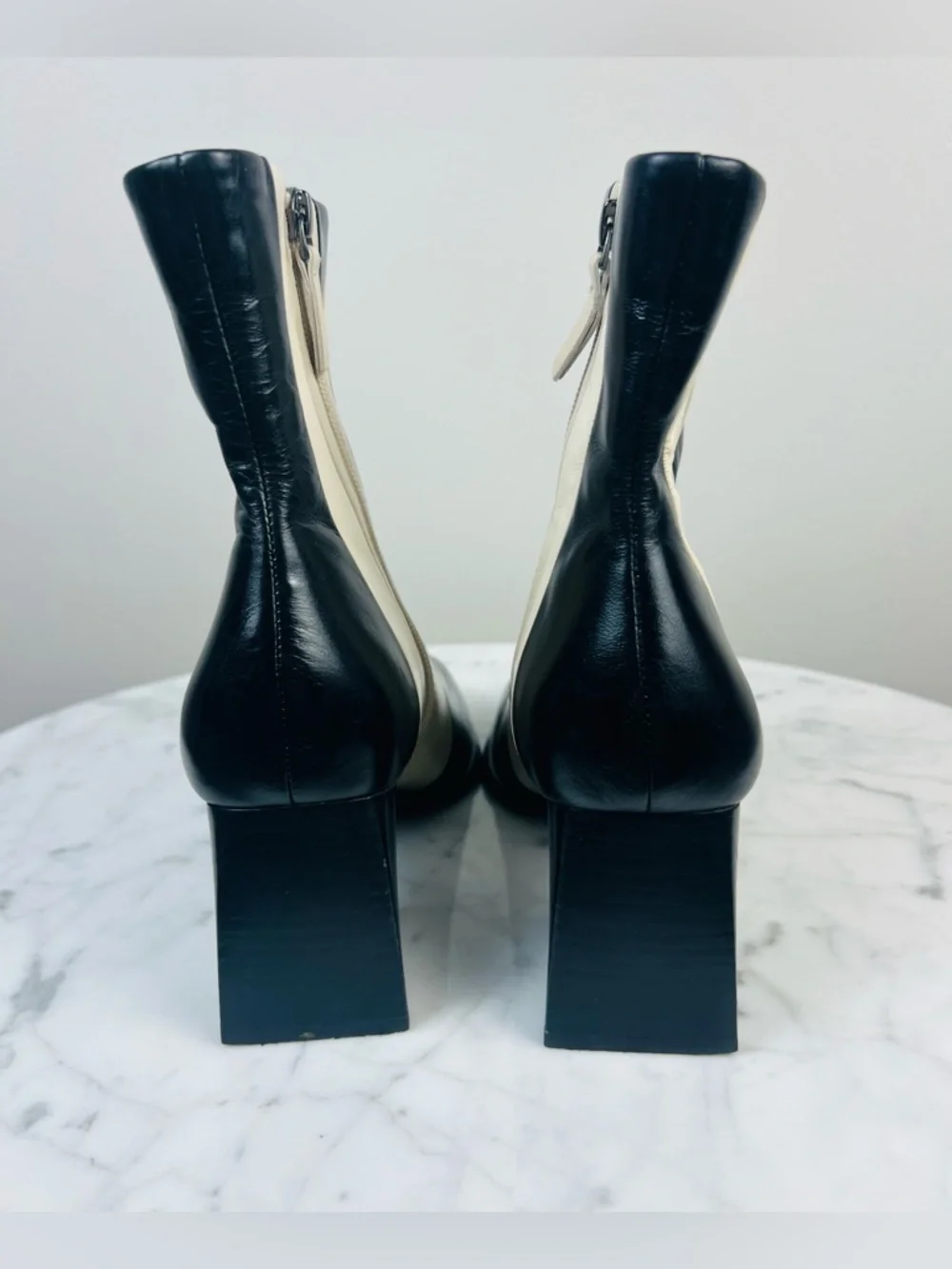 GB “Holy-Grail” Wavy Colorblock Leather Block Heel Booties – Size 9.5 - Picture 4 of 11